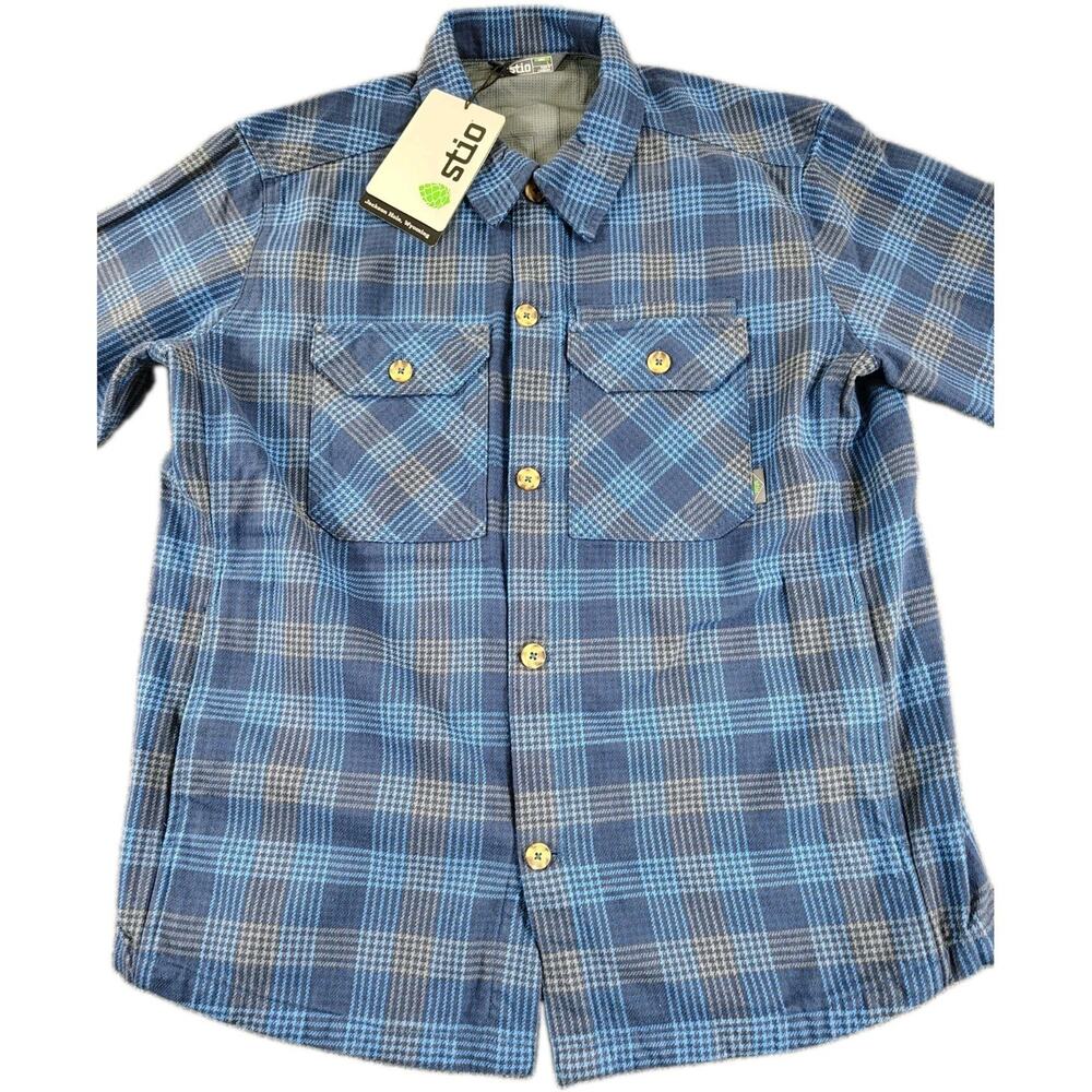 Stio Flannel Jacket Men's L Blue Plaid Heavyweight Outdoor Work Wear Shacket NWT - Picture 2 of 11